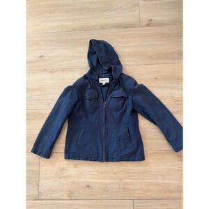 St Johns Bay Womens Navy Blue Canvas Hooded Utility Jacket Full Zip Medium